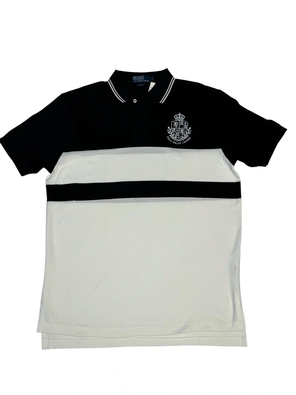 Polo Ralph Lauren Black and White Colorblock Crest Polo Shirt Size L New